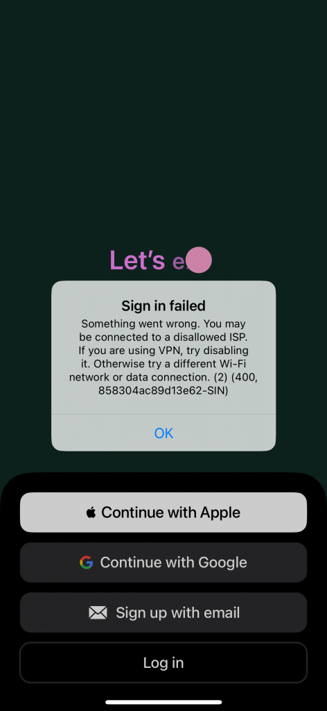 You may be connected to a disallowed ISP